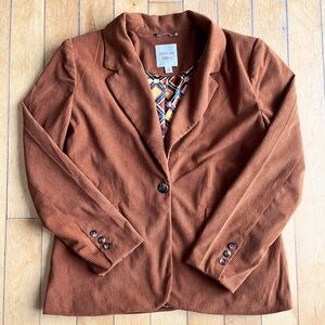 Anthropologie Autres Filles Cognac Corduroy Jacket Blazer, size Large